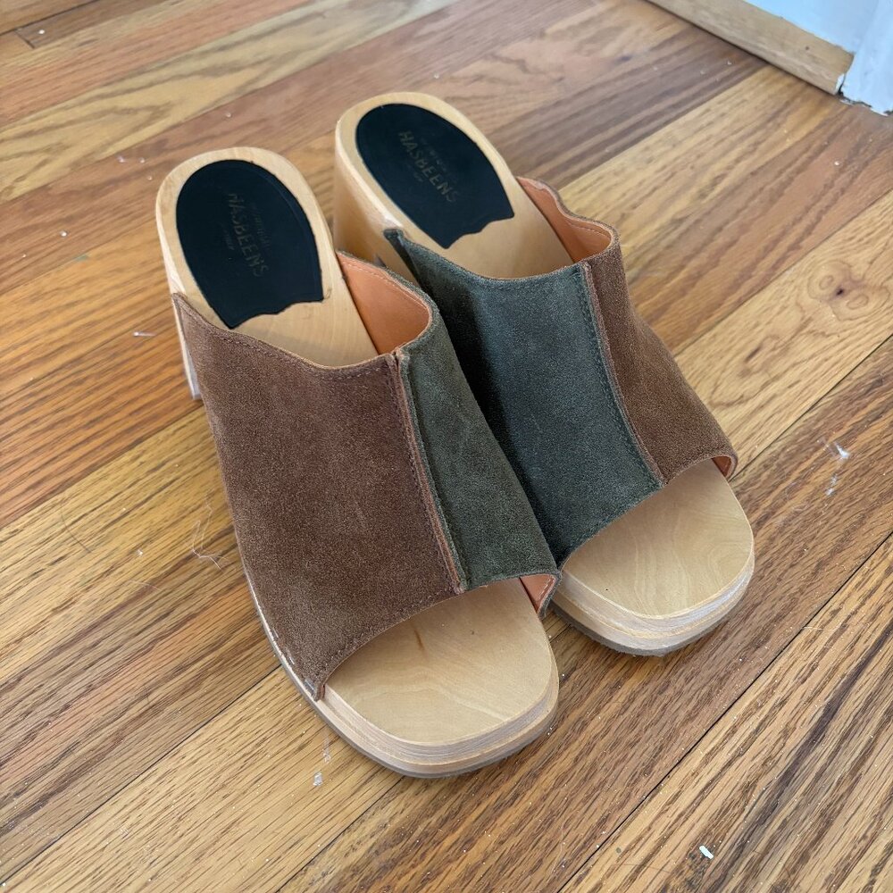 Swedish Hasbeen Open Toe Clog with Wooden Heel